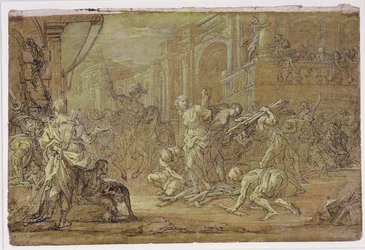 Clorinda rettet Sofronia und Olindo vom Scheiterhaufen in Jerusalem