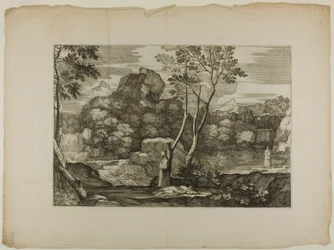 Landschaft mit einem toten Mann und zwei Priestern