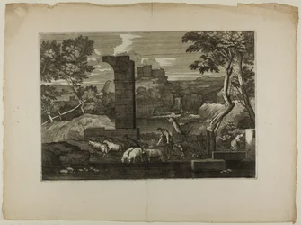 Landschaft mit einem Hirten und seiner Herde