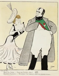 Schauspieler Albert Bresseur in der Rolle Napoleons in Madame Sans-Gene, von Victorien Sardou, Karikatur von 1893