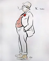 Karikatur eines Amerikaners in „Alphabet de Sem“ (1863 - 1934), Y wie Yankee, n.d., 20. Jahrhundert