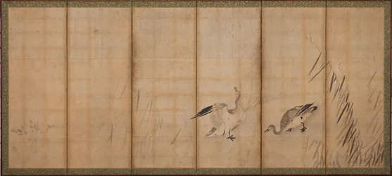 Zwei Gänse und Gräser, Muromachi-Periode, Mitte bis Ende des 16. Jahrhunderts