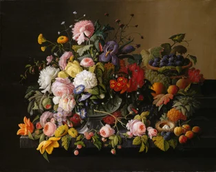 Stillleben: Blumen und Früchte