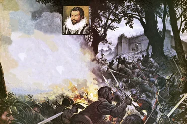 Sir Walter Raleighs Männer greifen ein spanisches Fort an