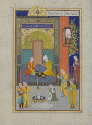Bahram Gur im Gelben Palast am Sonntag, Folio 213 aus einem Khamsa
