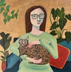 Gemütliche Frau mit Katze