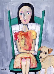 Melancholisches Mädchen Treuer Hund