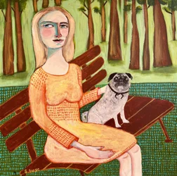 Frau mit Mops