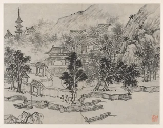 Zwölf Ansichten des Tigerhügels, Suzhou: Ferne Ansicht des Tigerhügels vom Kanal