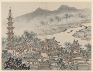 Zwölf Ansichten des Tigerhügels, Suzhou: Die Tausend-Buddha-Halle und die Pagode, nach 1490