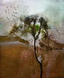 Landschaft mit windgepeitschtem Baum