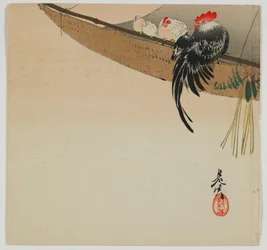 Hühner, die auf einem Segel ruhen, Meiji-Ära, späte 19. Jahrhundert
