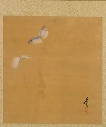 Blatt aus dem Album der saisonalen Themen: Ahornblätter und Feder