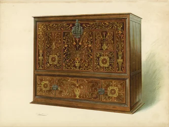 Schrank mit Marketerie eingelegt, Eigentum von Sir George Donaldson