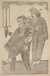Ein Barbier reinigt das Ohr einer Kurtisane, 1800er Jahre