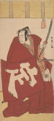 Der Schauspieler Onoe Matsusuke in Shibaraku in tiefroten Roben, ca. 1781