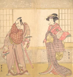 Der fünfte Ichikawa Danjuro als ein Mann, der in einem Raum steht, ca. 1780