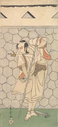 Der erste Nakamura Nakazo als Krieger verkleidet als Rokubu, 1770 oder 1771