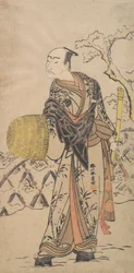 Der erste Nakamura Nakazo als Komuso im Schnee stehend, ca. 1775