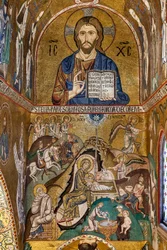 Die Palatinkapelle (Basilika), Südliche Apsis oder St. Pauls "Absidiola", Mosaiken: "Christus Pantokrator" und "Geburt Christi", XII. Jahrhundert