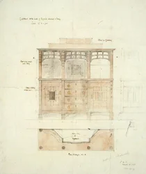 Entwurf für einen Schrank in englischem Nussbaum und Ebenholz