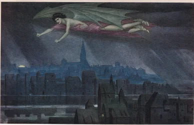 Luzifer fliegt über die Stadt. 