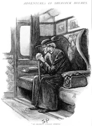 Arthur Conan Doyle Das Abenteuer des letzten Problems Strand Magazine, London, 1893. Illustriert von Sidney E. Paget (1860-1908), erster Künstler, der Holmes zeichnete. Holmes, als alter italienischer Priester, wartet darauf, dass der Bootszug den Victoria