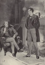 Dann stand er am Feuer: Szene aus dem Sherlock-Holmes-Mysterium Ein Skandal in Böhmen, von Arthur Conan Doyle