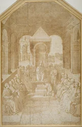 Aeneas Piccolomini küsst den Pantoffel von Papst Eugenius, nach Pinturicchio