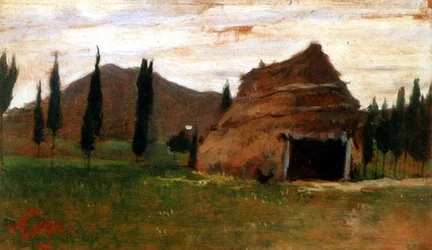 Landschaft mit Strohhütte