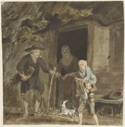 Bauernfamilie an der Tür ihres Hauses
