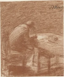 Schreibender Mann an einem Tisch