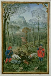 Dezember: das Schwein töten, aus einem Stundenbuch, c.1540