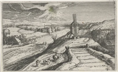 Hügellandschaft mit einer Windmühle