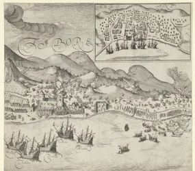 Sieg der Holländer über die Portugiesen auf Tidore (rechte Platte), 1605