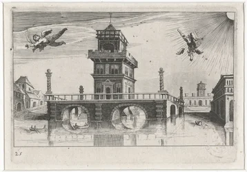 Stadtansicht mit Ikarus und Daedalus