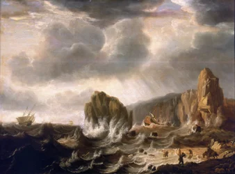 Schiffswrack an einer felsigen Küste