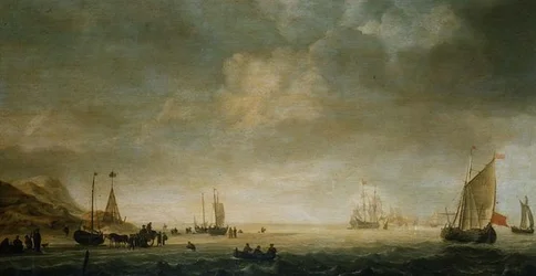 Die Küste von Scheveningen mit Fischern am Strand