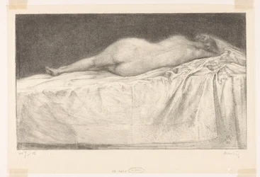 Nackte Frau auf einem Bett liegend