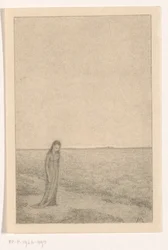 Frau in flacher Landschaft