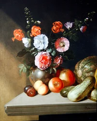 Ein Stillleben mit Rosen, Rittersporn und Lilien