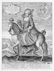 Reiterporträt von Anne von Dänemark (1574-1619) graviert vom Künstler, veröffentlicht von Compton Holland, 1616