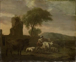 Italienische Landschaft mit Schäferin und Herden