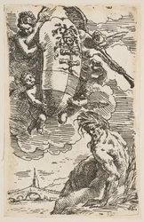 Allegorie des Flusses Foglia mit dem Wappen der Stadt Pesaro, Frontispiz für ..., ca. 1639