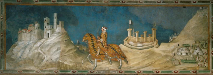 Guidoriccio da Fogliano, Condottiere, reitet durch die kargen Berge um Siena