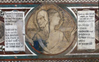 Maesta: Zweigesichtige Figur, die Altes und Neues Gesetz darstellt (Detail)