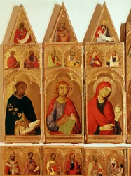 Heiliger Dominikus, Heiliger Johannes Evangelist, Heilige Maria Magdalena. Detail des Polyptychons der Heiligen Katharina von Alexandria