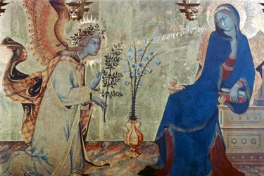 Die Verkündigung und zwei Heilige (Detail)