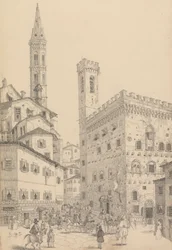 Album mit 30 Ansichten in Tirol und Italien: Südansicht des Barqello oder Staatsgefängnisses und Turm der Badia, 3. Mai 1842
