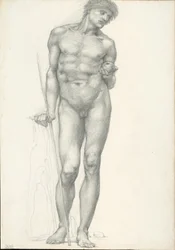 Paris mit goldenem Apfel in der linken Hand, für das Troja-Triptychon (Skizzenbuch Nr. 2638)